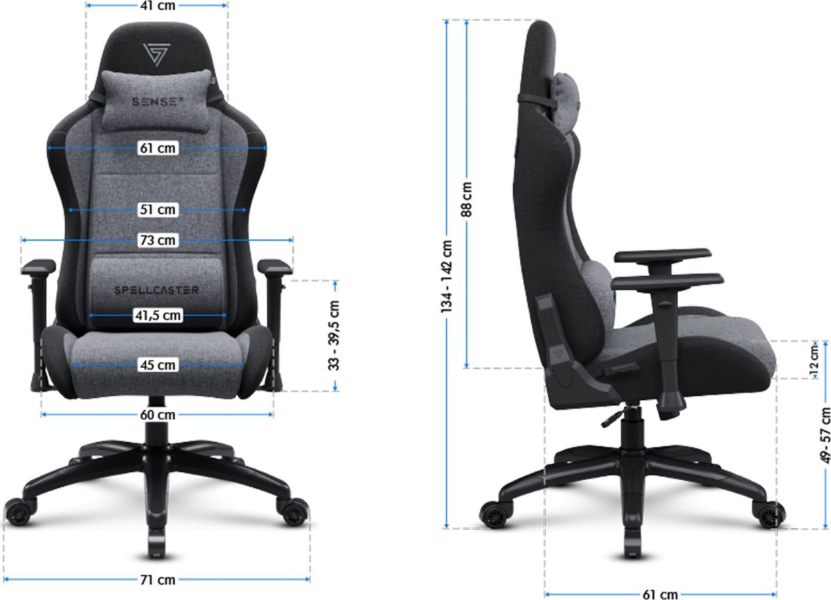 Геймерське крісло SENSE7 Spellcaster FUKU XL тканинне крісло чорно-сірий Максимальний комфорт і стиль для геймерів - Зображення 9