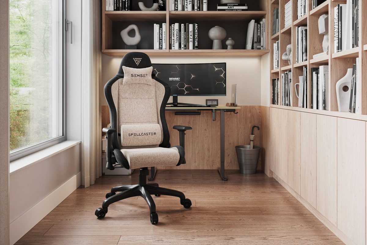 Тканинне крісло SENSE7 Spellcaster FUKU чорно-бежевий: Динамічний дизайн та комфорт для геймерів - Зображення 2