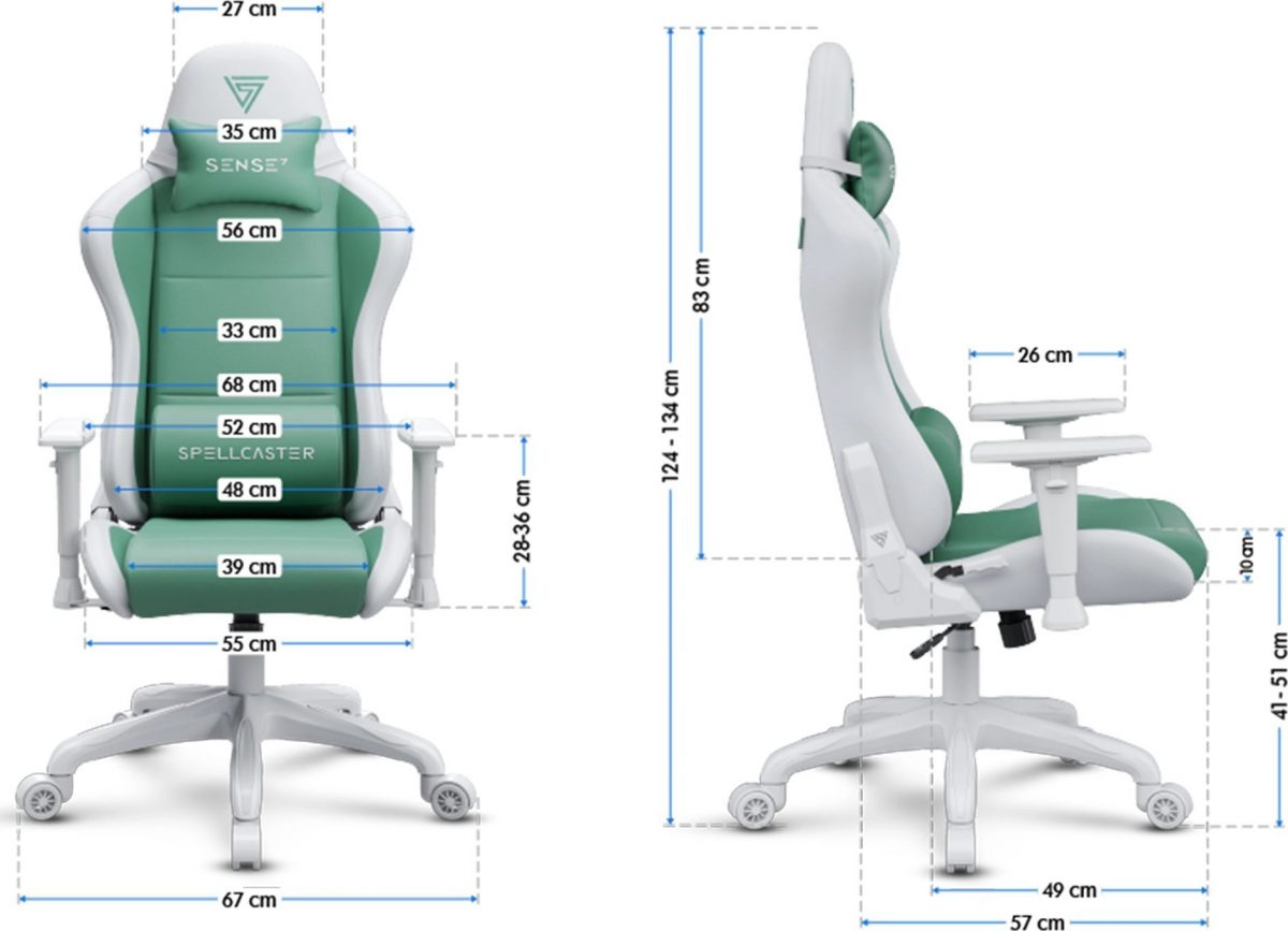 Геймерське крісло SENSE7 Spellcaster FUKU PU Крісло білий/зелений Стиль і комфорт для геймерів у яскравих кольорах - Зображення 9