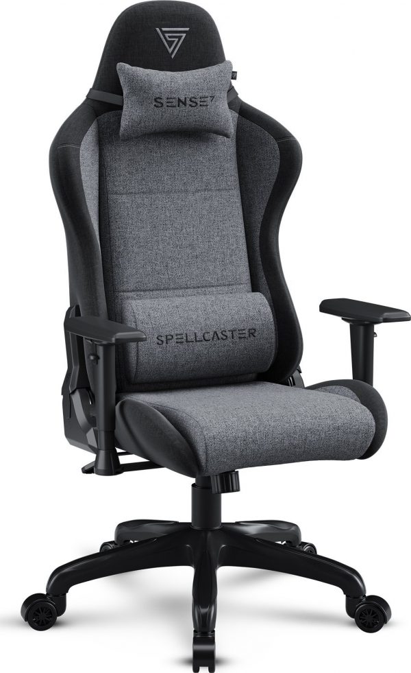 Тканинне крісло SENSE7 Spellcaster FUKU чорно-сірий Комфорт і стиль для геймерів у елегантному дизайні