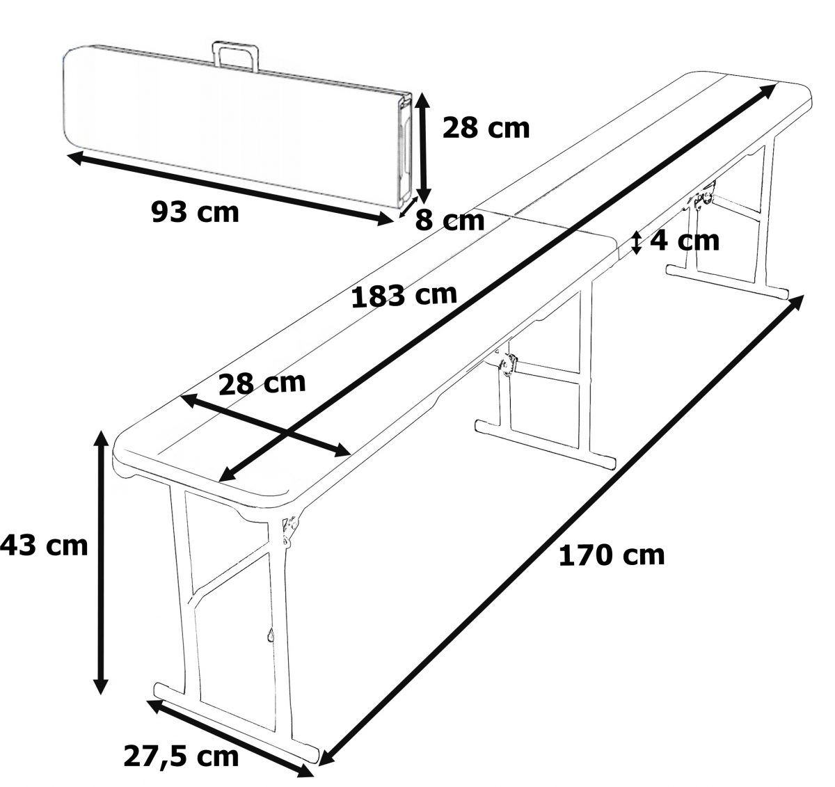 Лавка розкладна садова WOODLAND 183x28x43см чорна - Зображення 5