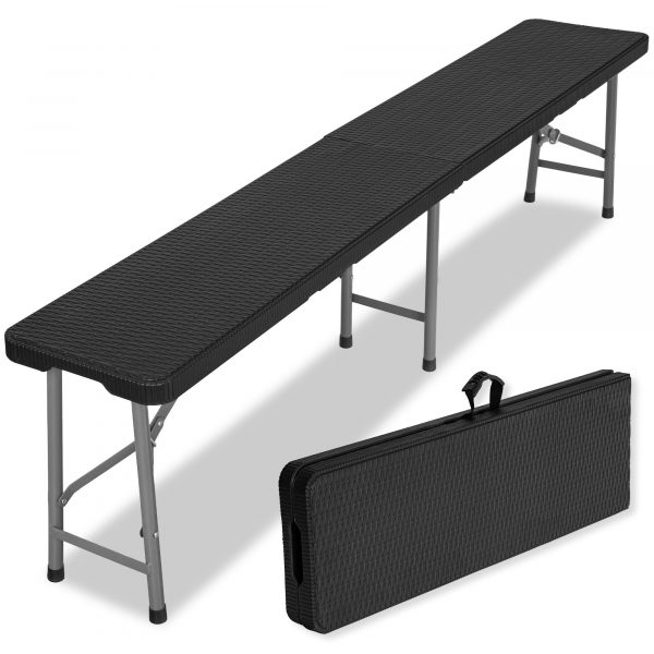 Лавка розкладна садова eHokery 180x28x43см чорний ротанг