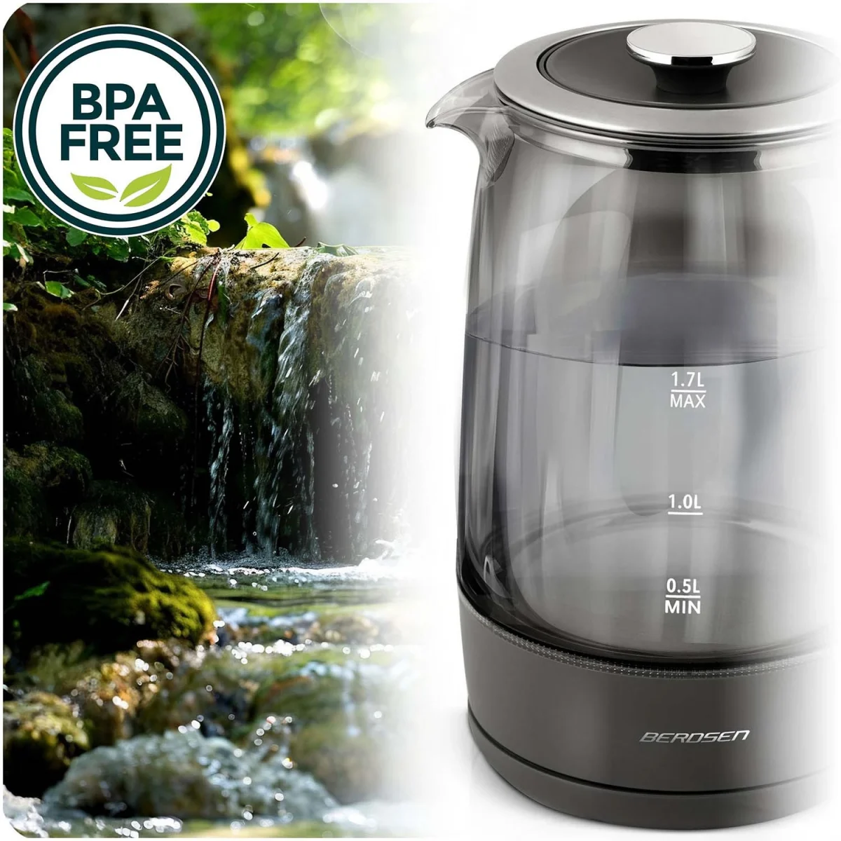 Електрочайник Berdsen BD-711 скляний з об'ємом 1.7 л - Зображення 10