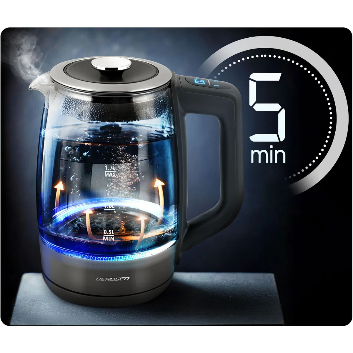 Електрочайник Berdsen BD-711 скляний з об'ємом 1.7 л - Зображення 12