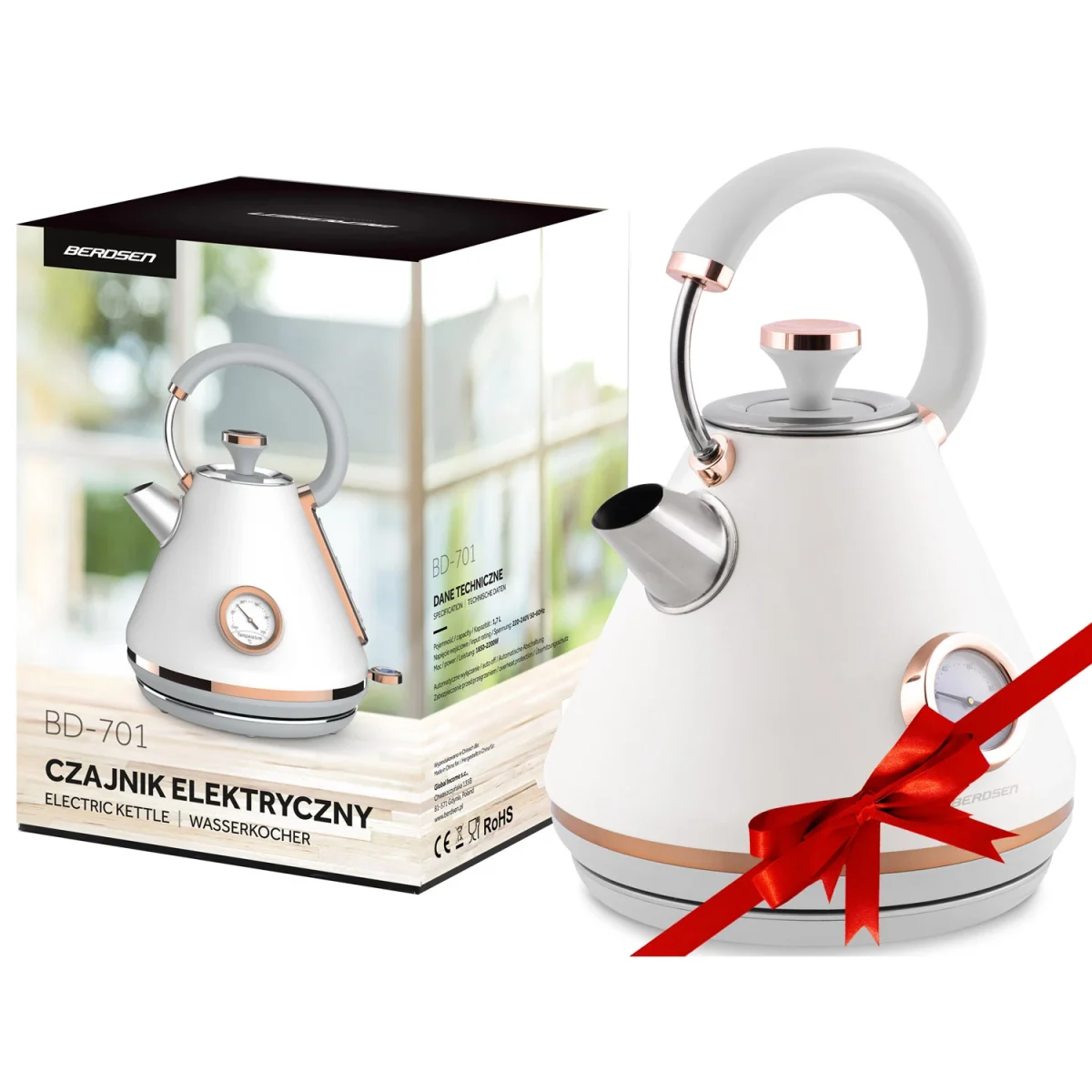 Електрочайник з термометром 1.7 л Berdsen BD-701 білий - Зображення 8