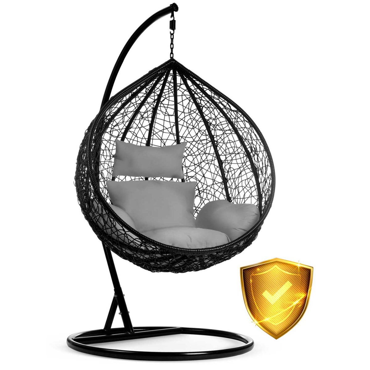 Крісло садове підвісне Hawana чорне + сірі подушки (кокон)- Стиль і зручність - Зображення 12