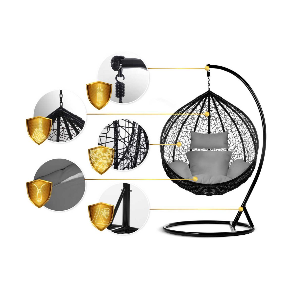 Крісло садове підвісне Hawana чорне + сірі подушки (кокон)- Стиль і зручність - Зображення 14