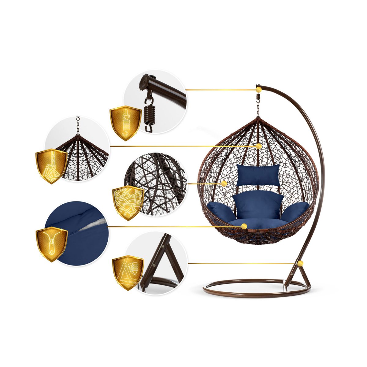Крісло садове підвісне кокон Hawana коричневе + темно-сині подушки Sofotel - Модний акцент для саду - Зображення 13