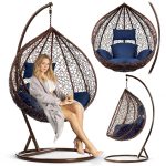 Крісло садове підвісне кокон Hawana коричневе + темно-сині подушки Sofotel - Модний акцент для саду