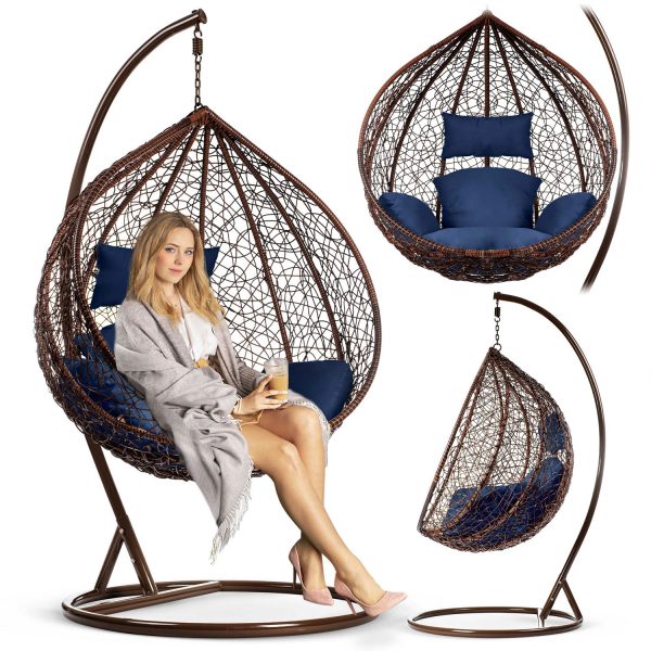 Крісло садове підвісне кокон Hawana коричневе + темно-сині подушки Sofotel - Модний акцент для саду