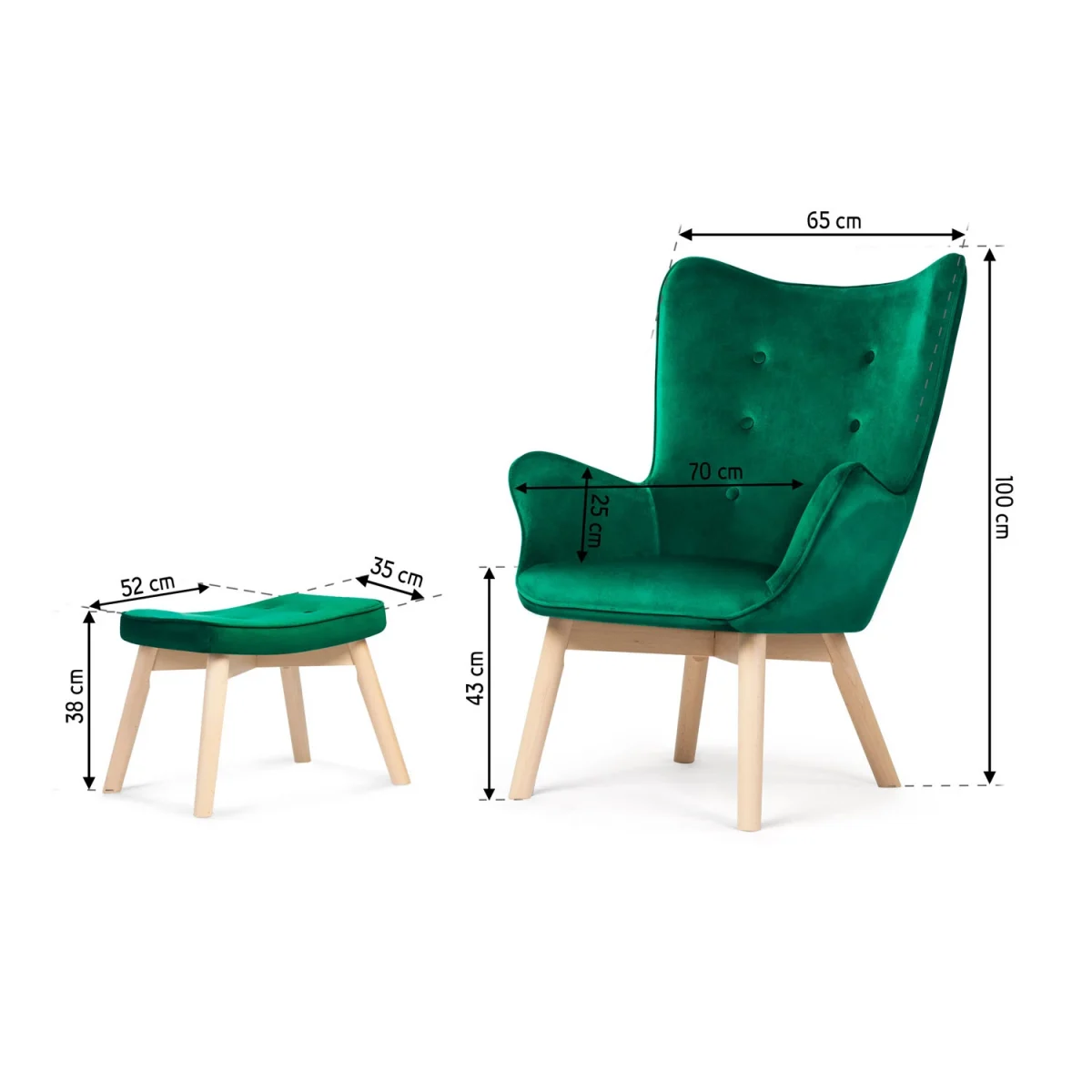 Крісло Sofatel Norse з підніжкою, темно-зелене - Зображення 11