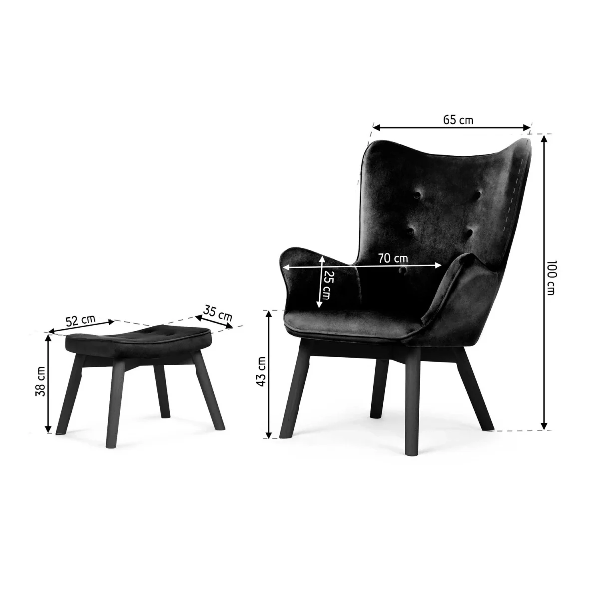 Чорне крісло Sofatel Norse з підніжкою - Зображення 11