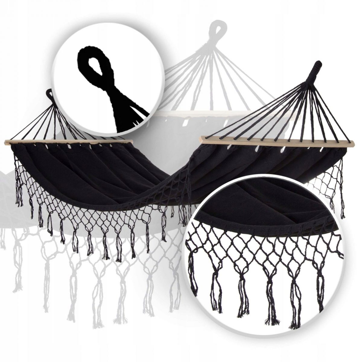 ГАМАК САДОВИЙ ПІДВІСНИЙ 100x200x280 ГОЙДАЛКА ВЕЛИКИЙ МІЦНИЙ БОХО - Зображення 2