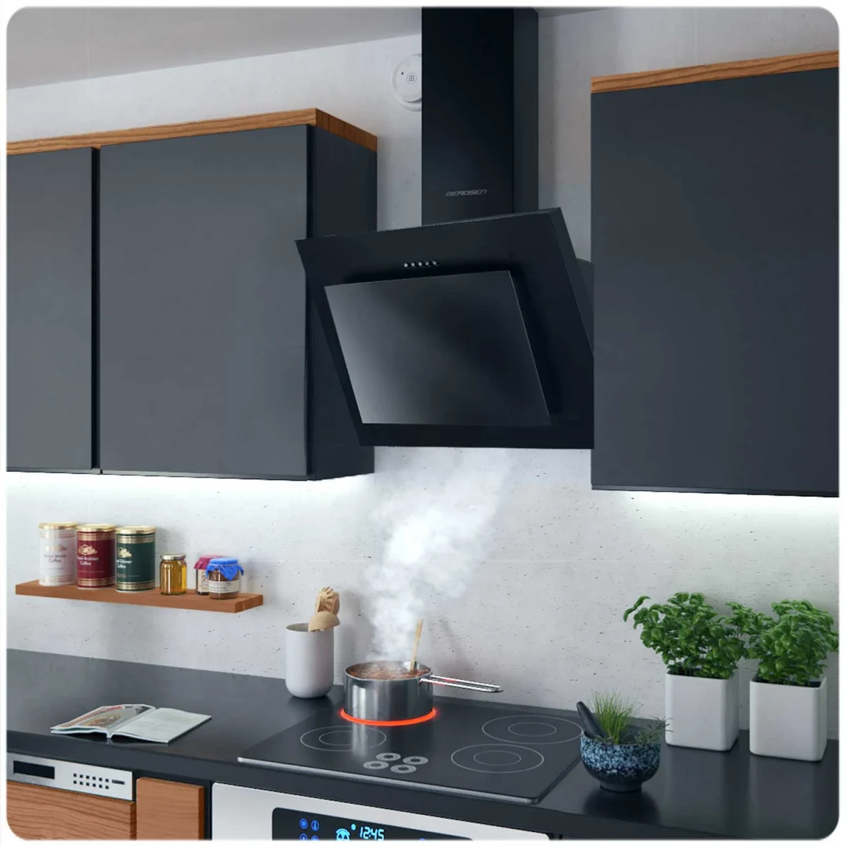 Камінна витяжка кухонна 60 см Berdsen BT-215 чорна - Зображення 7