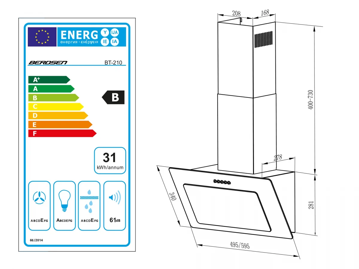 Витяжка камінна кухонна 60 см Berdsen BT-210 чорна - Зображення 6