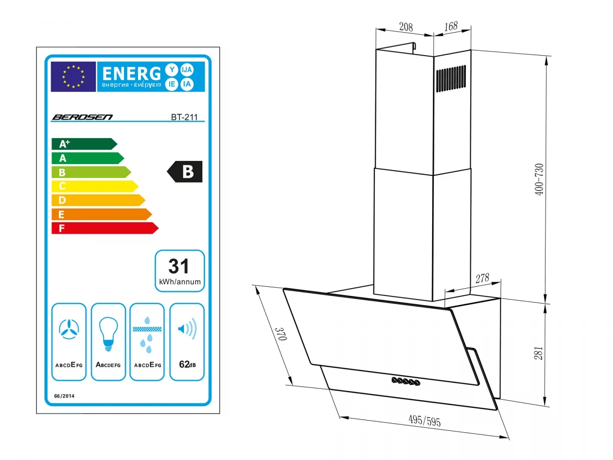 Витяжка камінна кухонна 60 см Berdsen BT-211 чорна - Зображення 9
