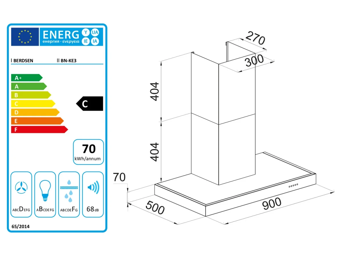 Камінна кухонна витяжка Berdsen BN-KE3 INOX + скло - Зображення 6