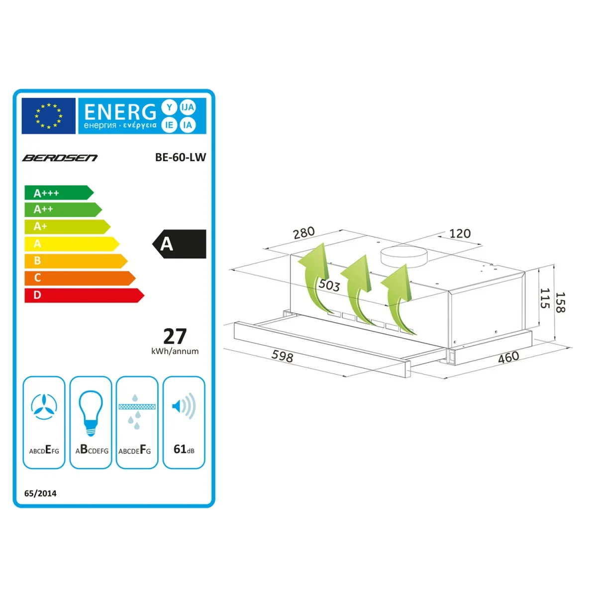 Витяжка підкорпусна кухонна - 60 см Berdsen BE-60-LW чорна - Зображення 9