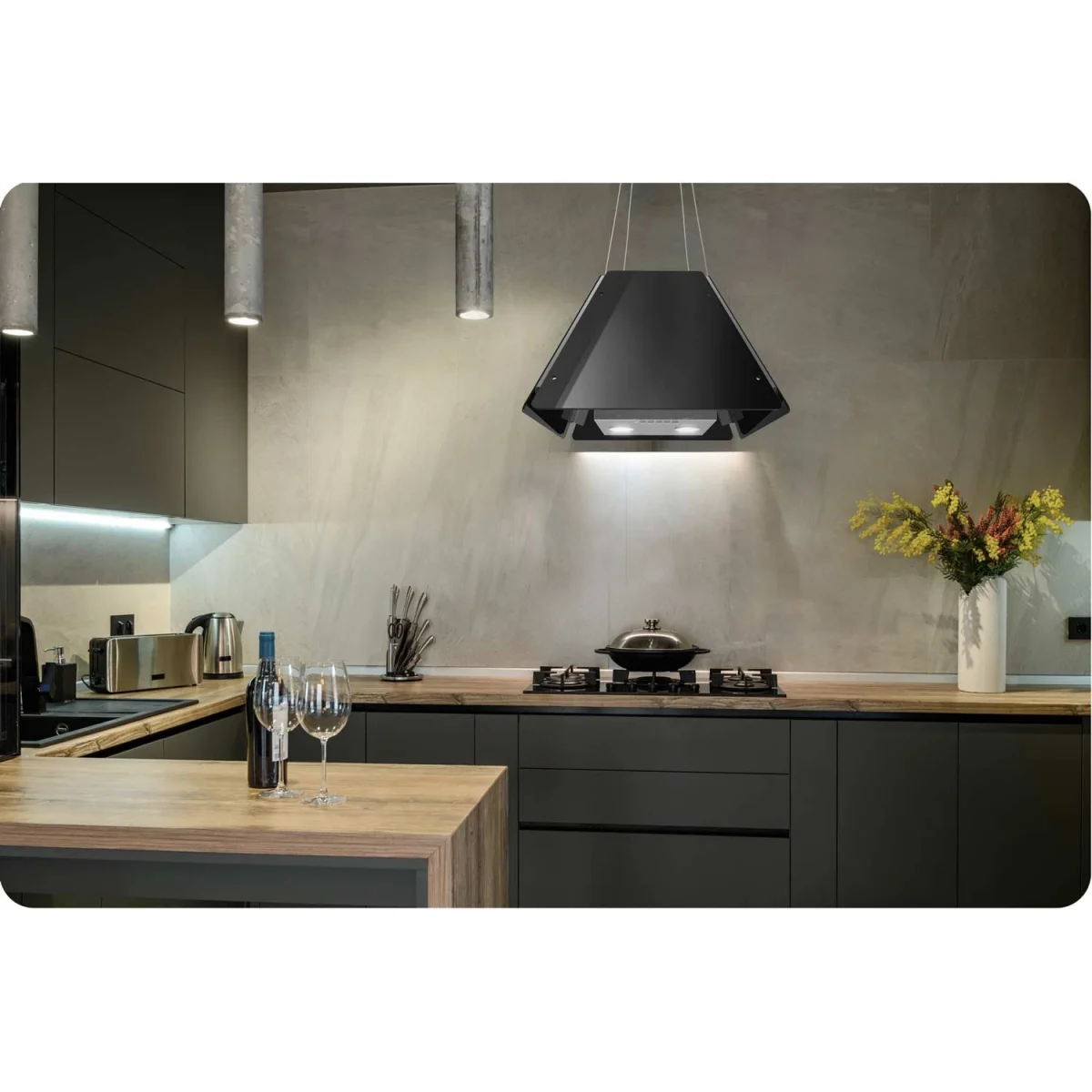 Витяжка кухонна підвісна скляна 60 см чорна BT-222 - Зображення 7