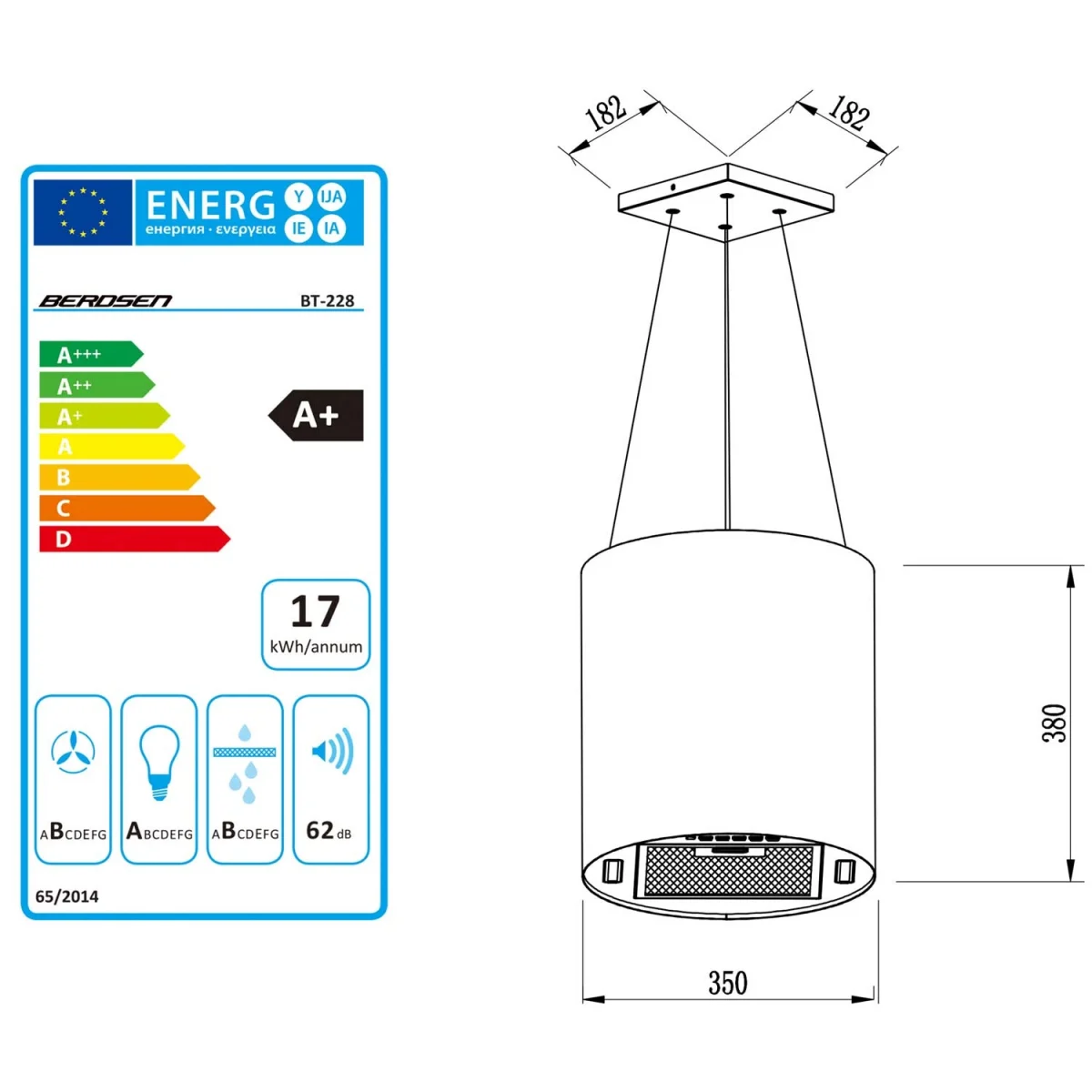 Витяжка кухонна підвісна 35 см біла BT-228 - Зображення 10