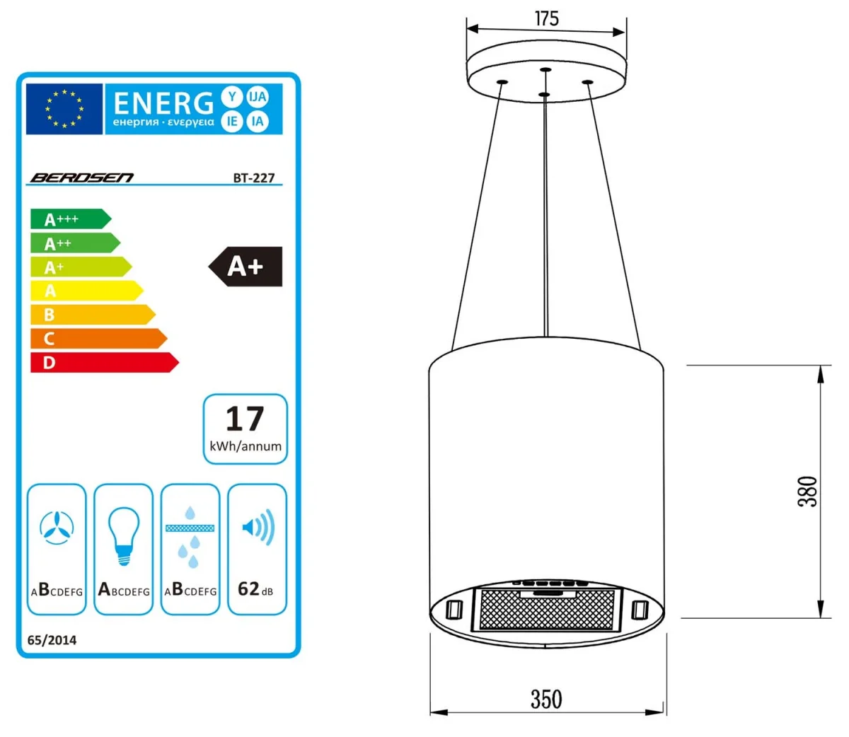 Витяжка кухонна підвісна 35 см чорна BT-227 - Зображення 9