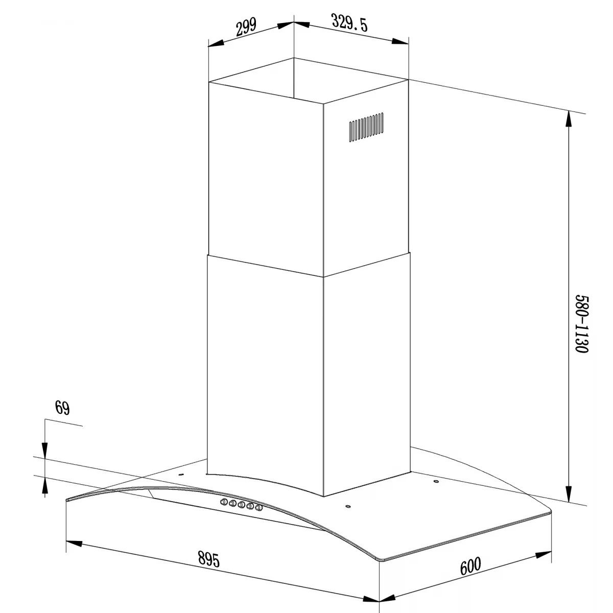Острівна кухонна витяжка 90 см Berdsen BT-224 - Зображення 10