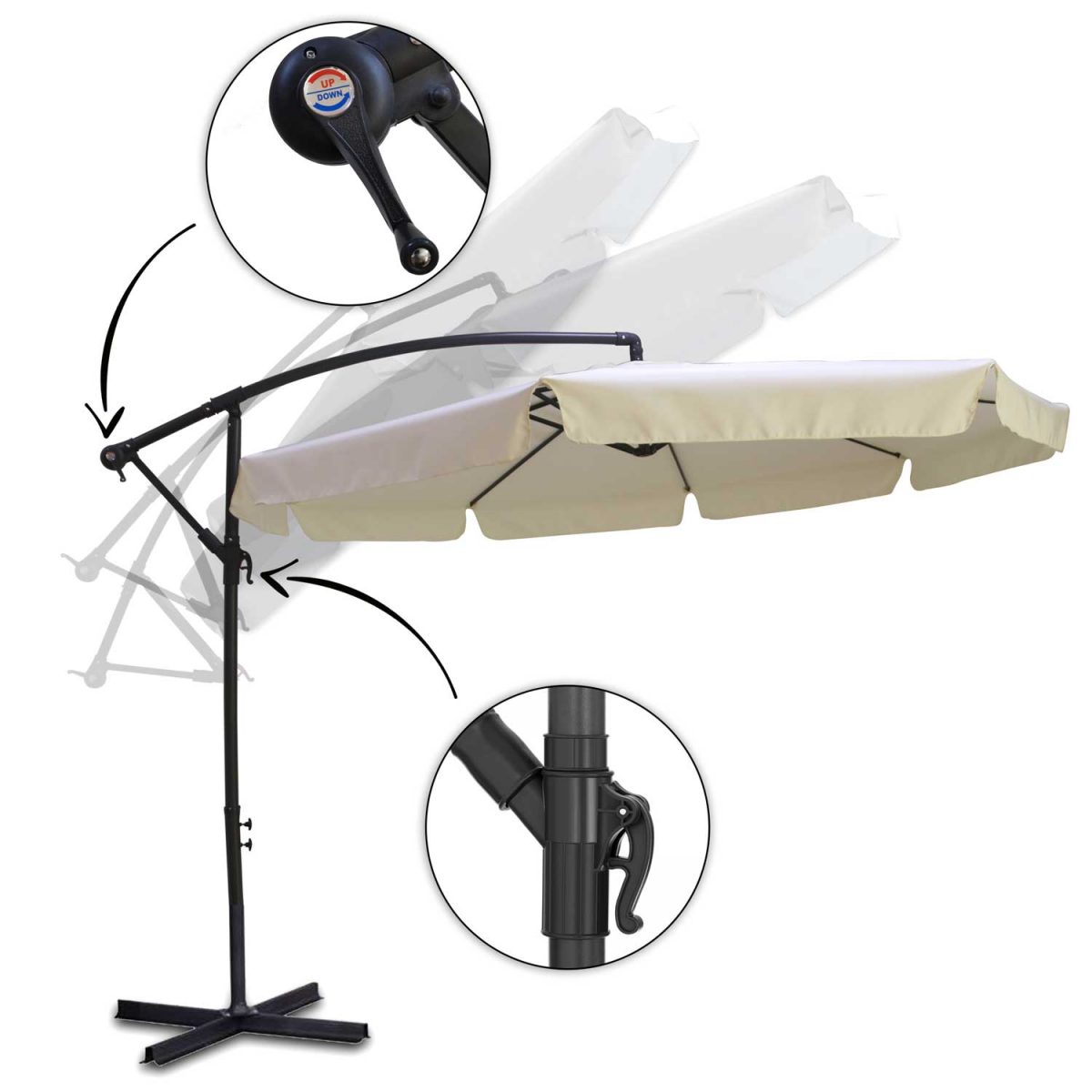 Складаний садовий парасоль з 6 сегментів бежевий 350 см - Ідеальний для вашого двору - Зображення 7