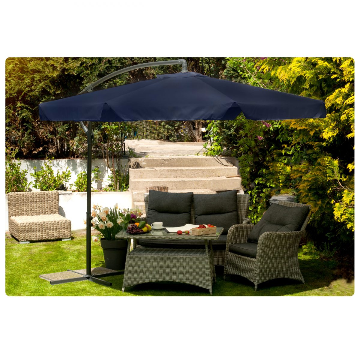 Складаний садовий парасоль 8 сегментів синій 350 см - Сучасний дизайн та комфорт - Зображення 6