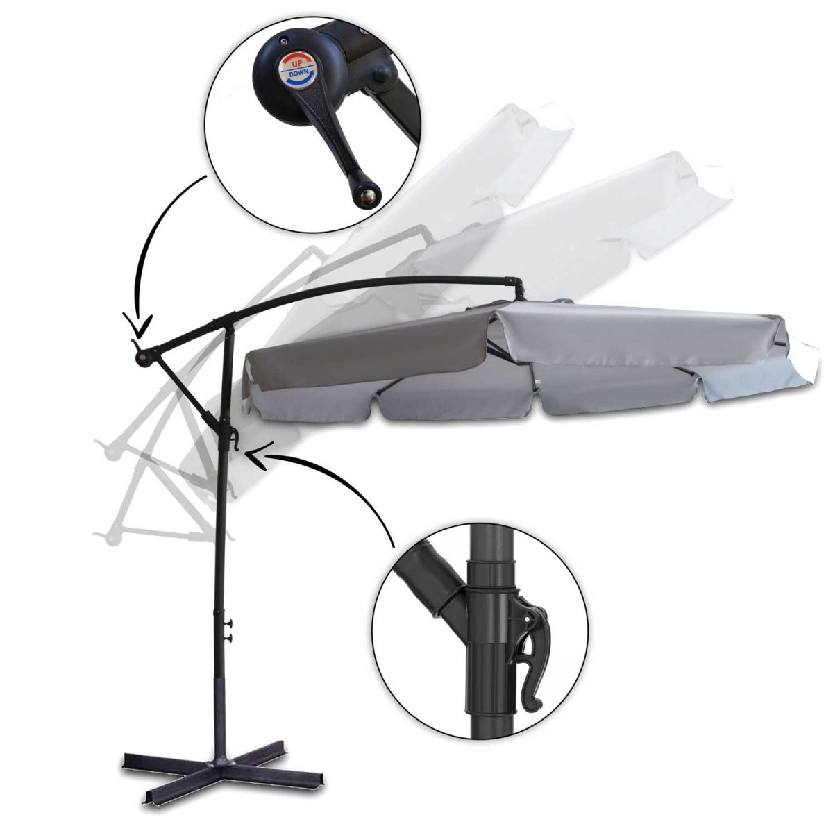 Складаний садовий парасоль 8 сегментів сірий 350 см - Надійний захист від сонця - Зображення 12