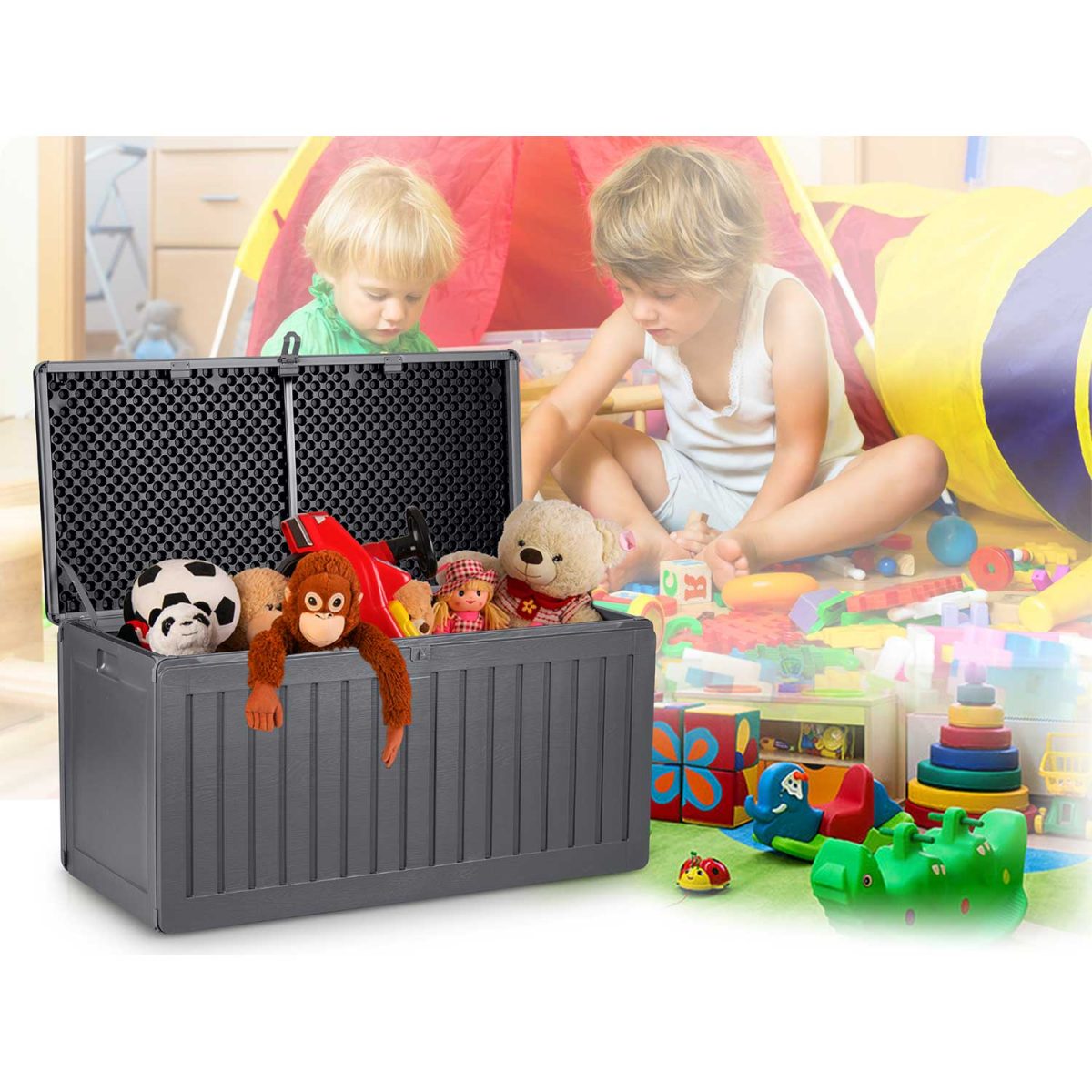 Садова Скриня зберігання 109 x 51 x 55 см 270 л сіра - Ідеальне рішення для вашого саду - Зображення 12