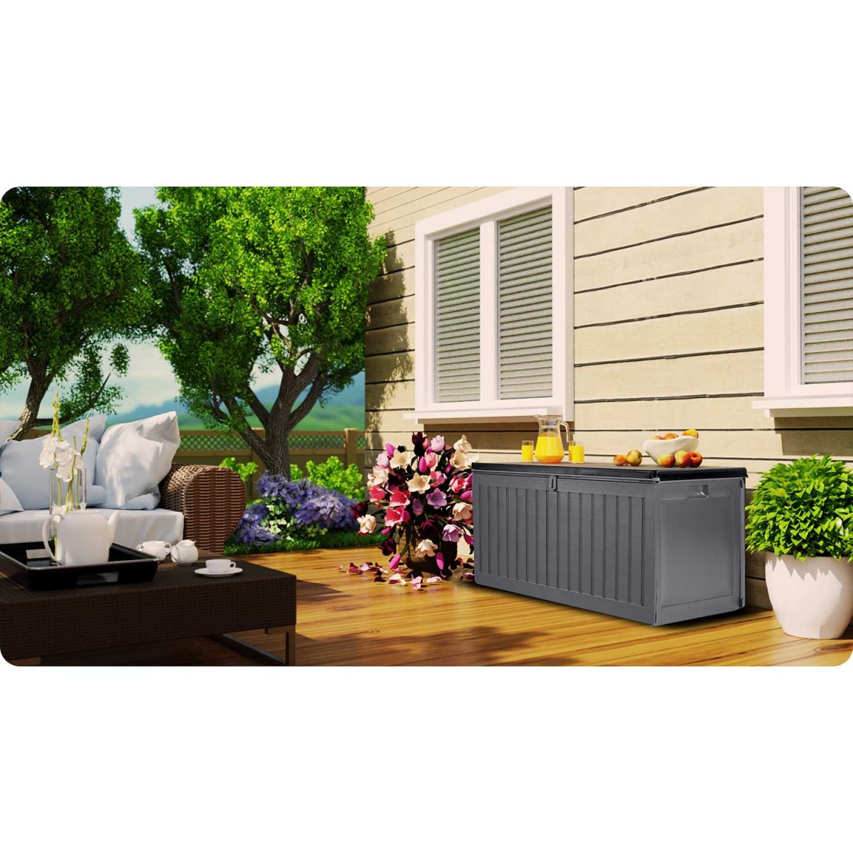 Садова Скриня зберігання 109 x 51 x 55 см 270 л сіра - Ідеальне рішення для вашого саду - Зображення 7