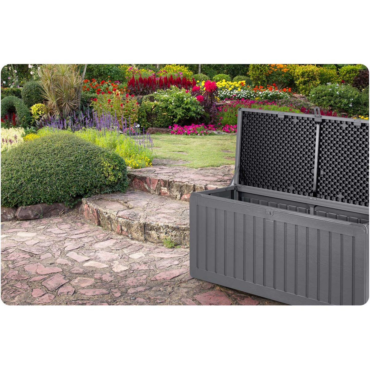Садова Скриня зберігання 109 x 51 x 55 см 270 л сіра - Ідеальне рішення для вашого саду - Зображення 11