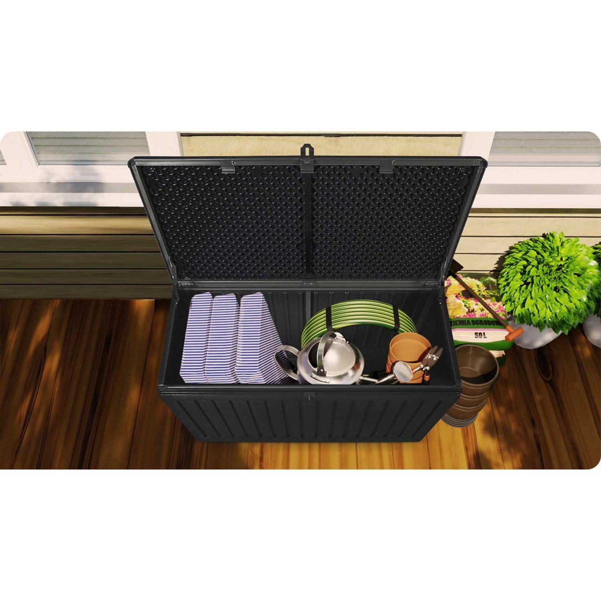 Садова скриня 109 x 51 x 55 см 270 л чорна - Для зберігання інструментів - Зображення 5