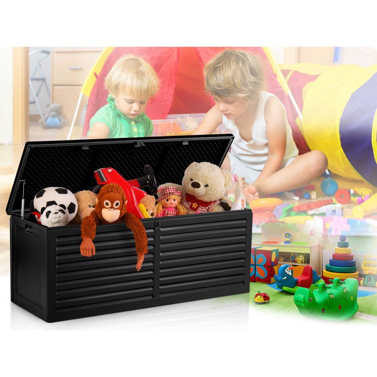 Садова скриня 143,5 x 57 x 53,5 см 390 л чорна - Практичне зберігання на вулиці - Зображення 11