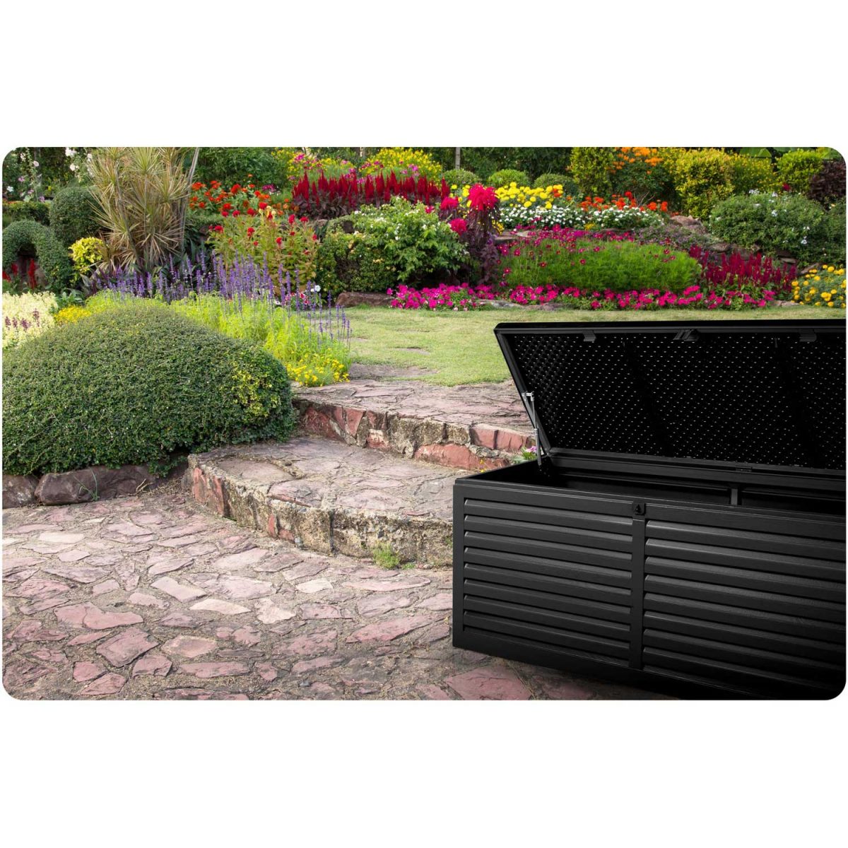 Садова скриня 143,5 x 57 x 53,5 см 390 л чорна - Практичне зберігання на вулиці - Зображення 5
