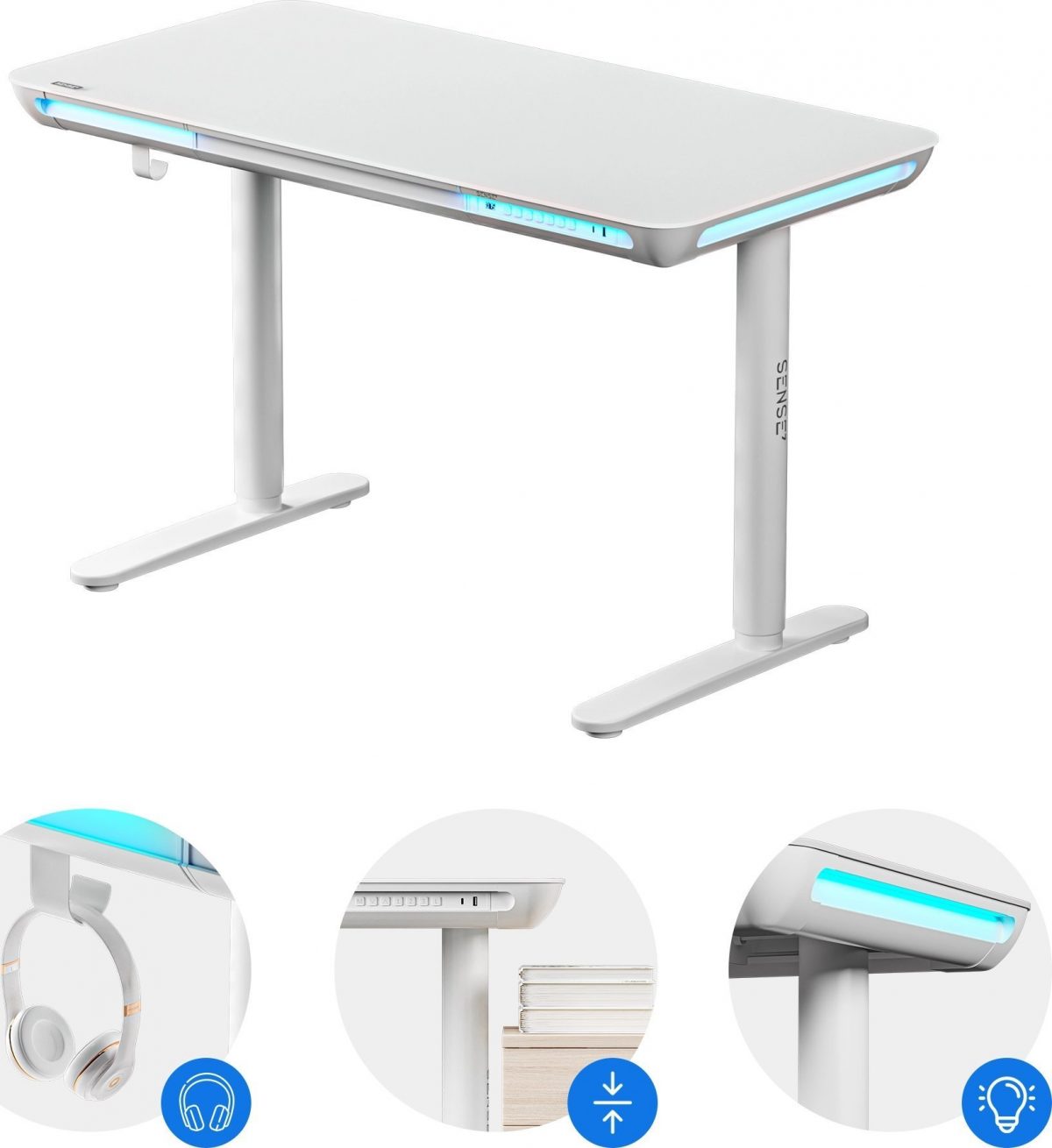 Електричний ігровий стіл SENSE7 Nomo: Білий для сучасних геймерів - Зображення 2