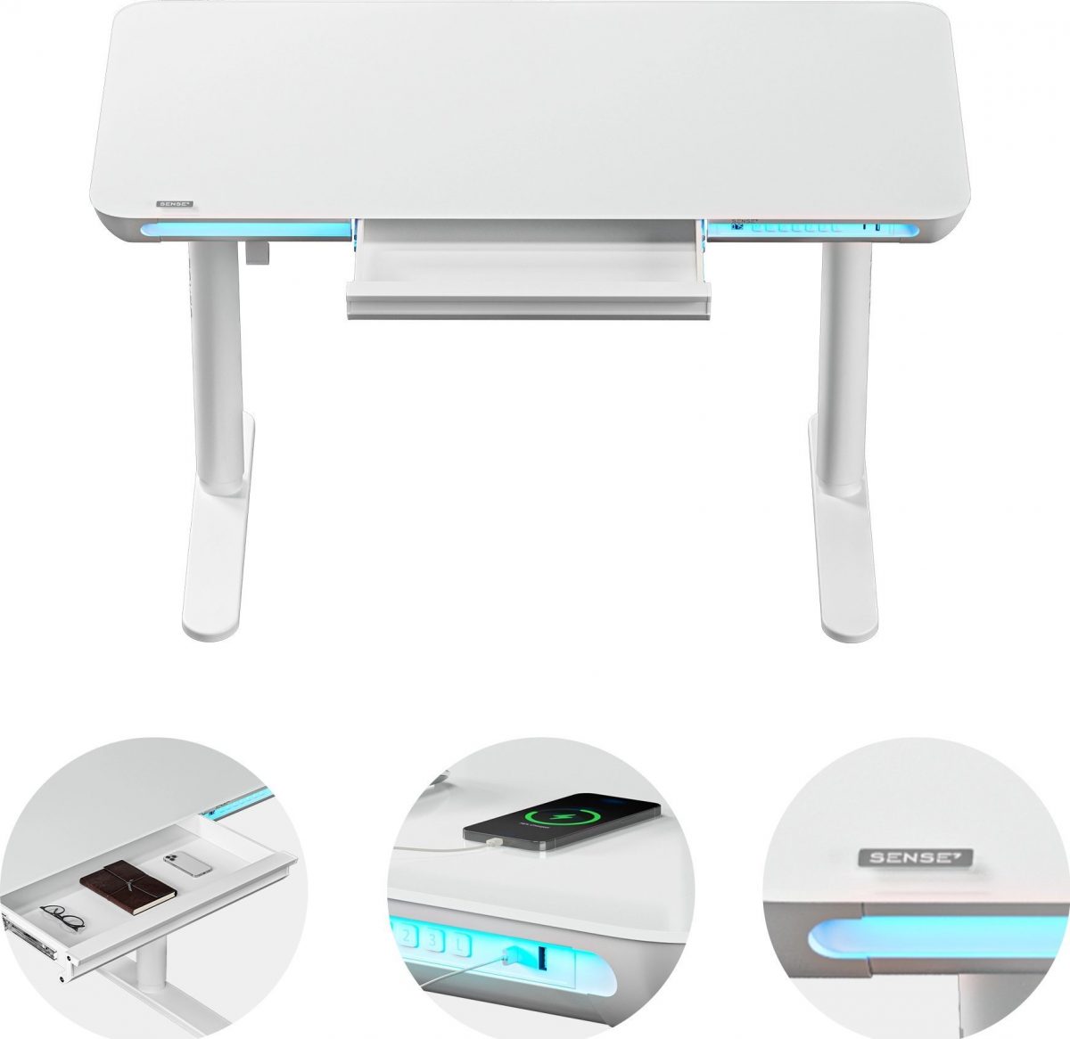 Електричний ігровий стіл SENSE7 Nomo: Білий для сучасних геймерів - Зображення 3