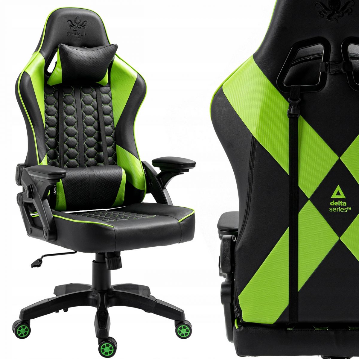 Геймерське крісло KRAKEN Feyton чорний-зелений – комфорт і надійність - Зображення 2