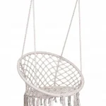 СТИЛЬНЕ КОМФОРТНЕ плетене підвісне КРІСЛО-ГНІЗДО "Бохо Крем", ширина: 80 см, довжина мотузки: 100 см