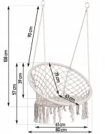 СТИЛЬНЕ КОМФОРТНЕ плетене підвісне КРІСЛО-ГНІЗДО "Бохо Крем", ширина: 80 см, довжина мотузки: 100 см - Зображення 4