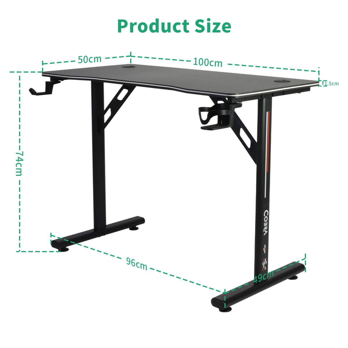 Геймерський стіл CR2050BK (100 см) – стильний і практичний вибір для сучасних інтер'єрів - Зображення 3