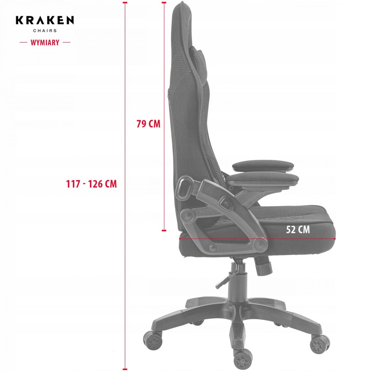 Зручне геймерське крісло KRAKEN Feyton з чорної тканини - Зображення 6