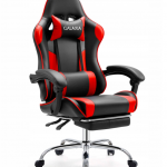 Комфортне геймерське крісло з підніжкою GALAXIA чорно-червоне