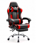 Комфортне геймерське крісло з підніжкою GALAXIA чорно-червоне