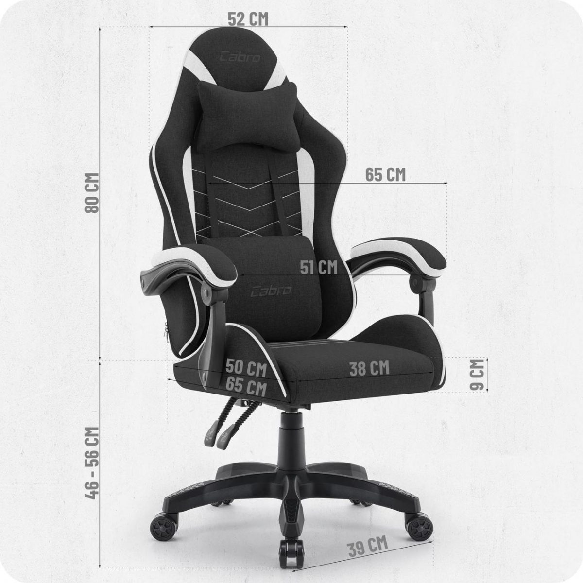 Ігрове крісло CABRO C500 FABRIC чорно-біле комфорт та стиль для тривалих ігор - Зображення 10