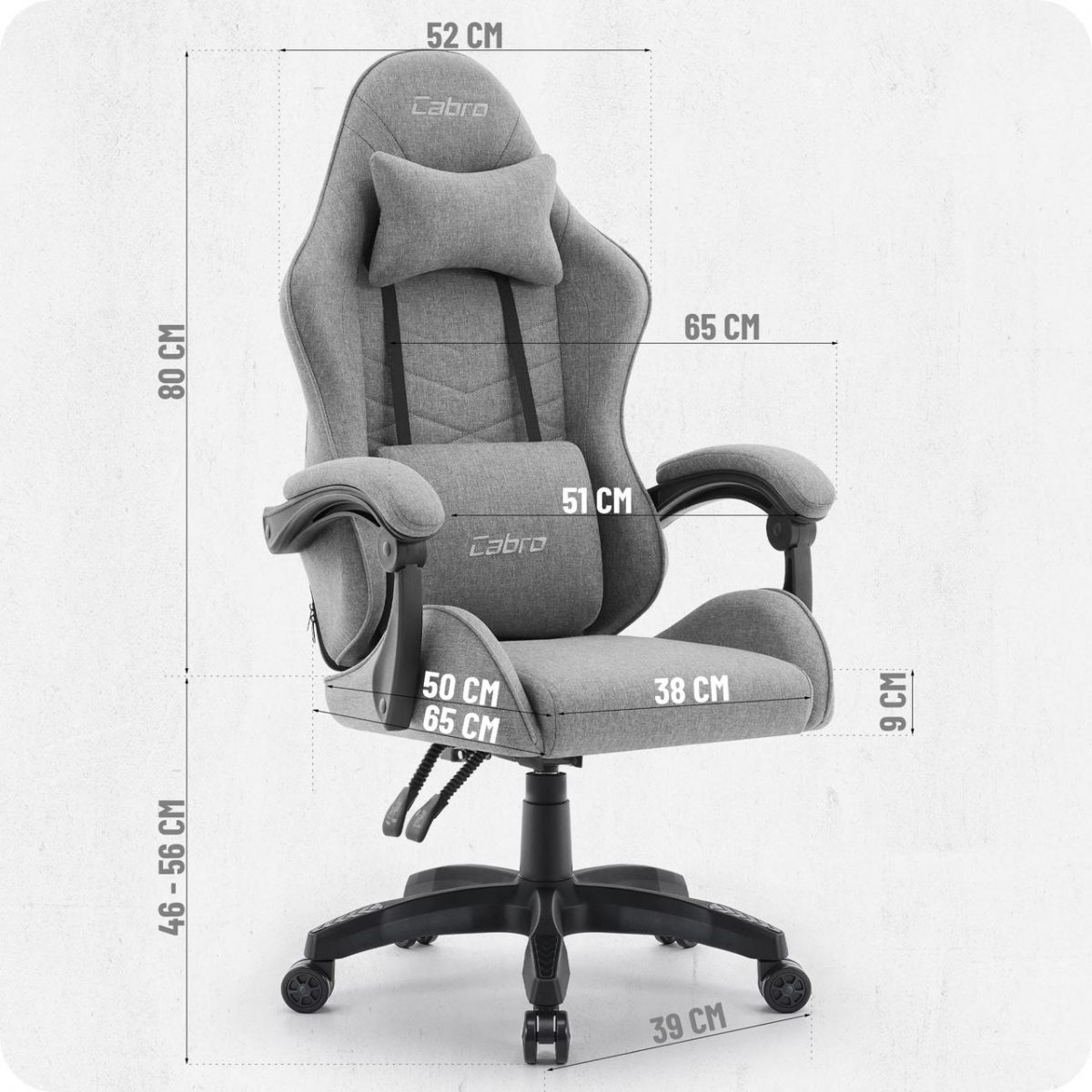 Ігрове крісло CABRO C500 FABRIC Grey black ідеальне поєднання комфорту та стилю для геймерів - Зображення 10