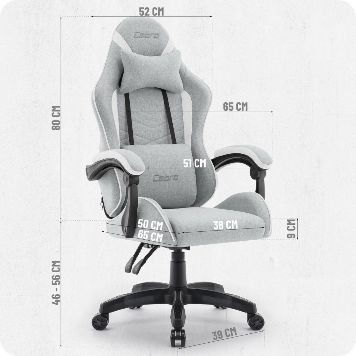 Ігрове крісло CABRO C500 Fabric Grey white сірий - білий елегантність та комфорт для геймерів - Зображення 10