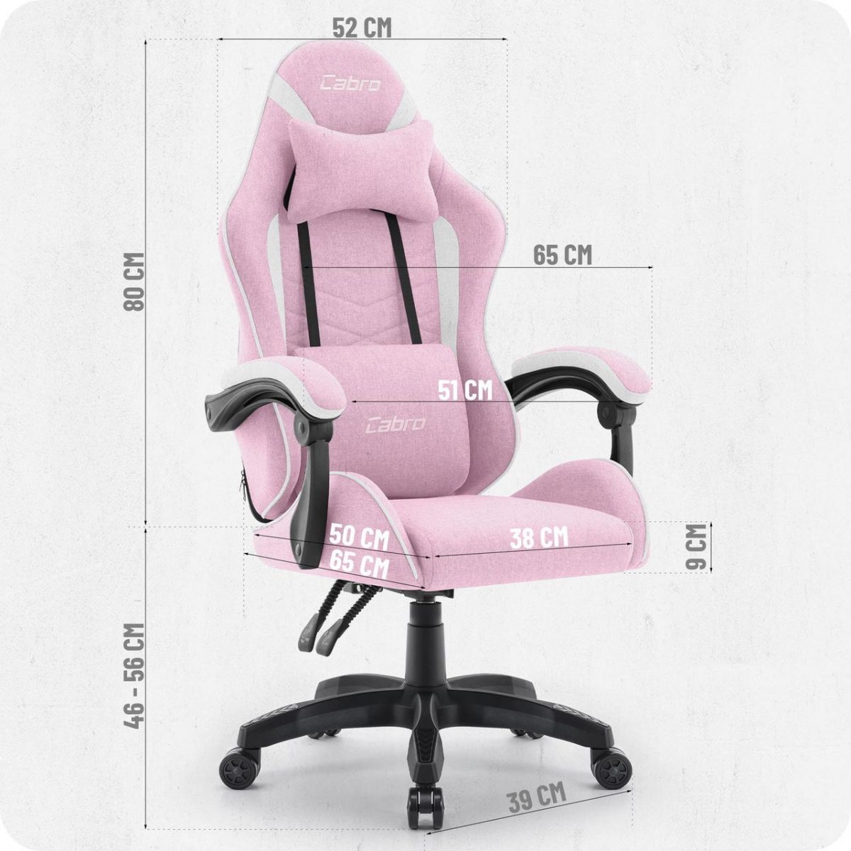 Ігрове крісло CABRO C500 Fabric pinc white (рожеве) стиль та комфорт у кожній деталі для геймерів - Зображення 9