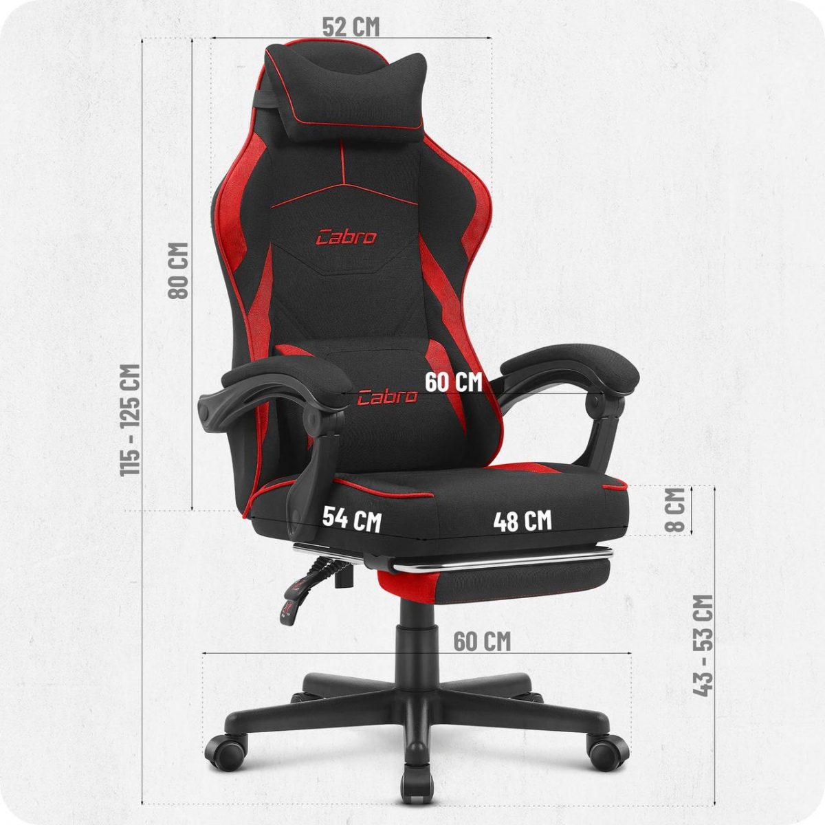 Ігрове крісло CABRO C502 FABRIC чорно-червоний динамічний стиль та комфорт для геймерів - Зображення 10