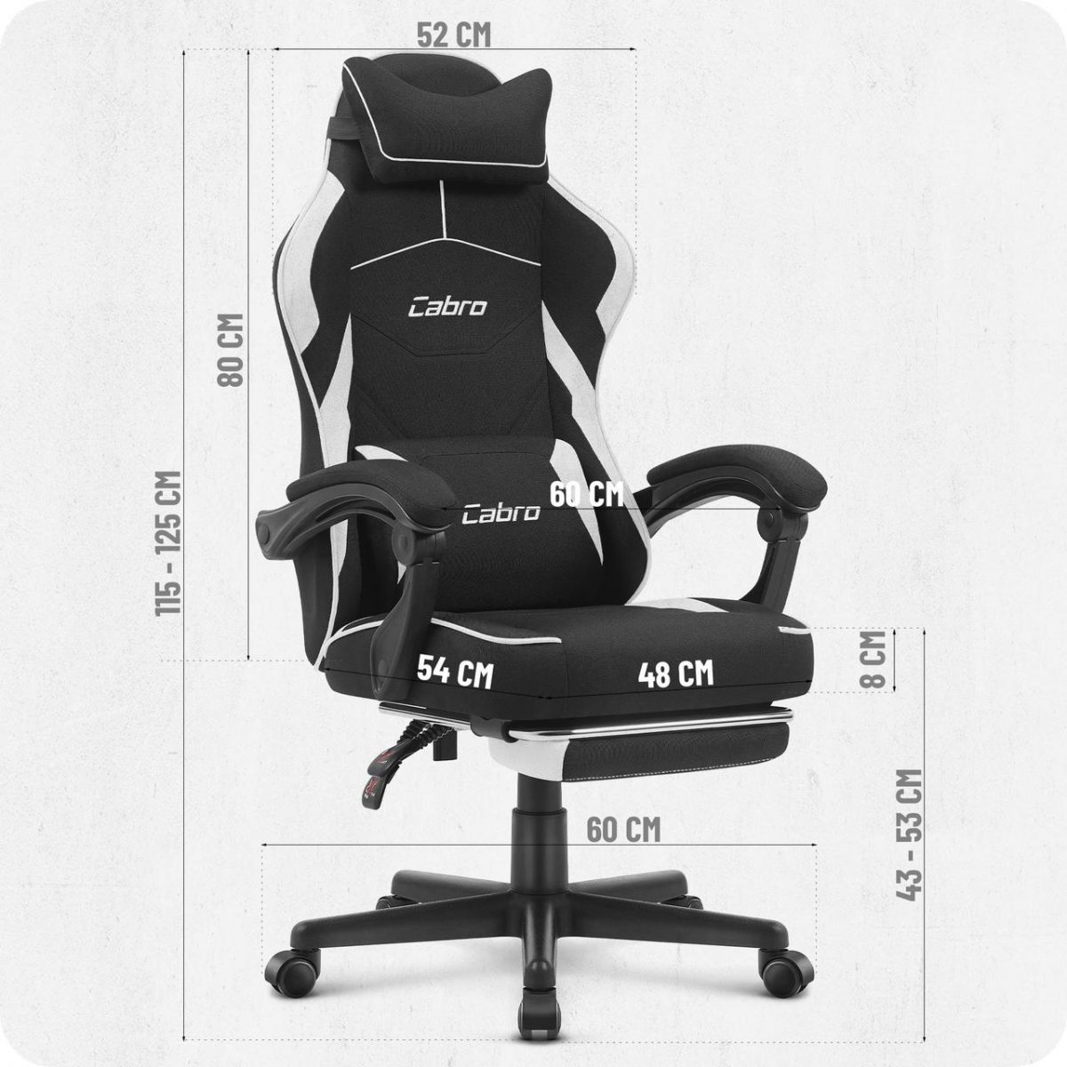 Ігрове крісло Cabro C502 FABRIC чорно-біле елегантність та зручність для геймерів - Зображення 10